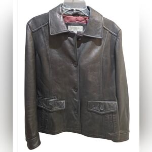 Vntg Liz Claiborne Classic Buttery Soft Black Leather Button Womans Jacket Sz L